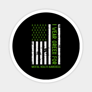 I Wear Green For Mental Health Awareness USA Flag Magnet